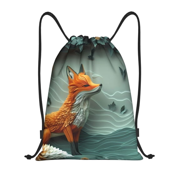 Hirioo Paper Fox Crow Fantasy Print Drawstring Backpack Bag Sport Versatile Sports Backpack for Gym, Travel, Swimming, Beach