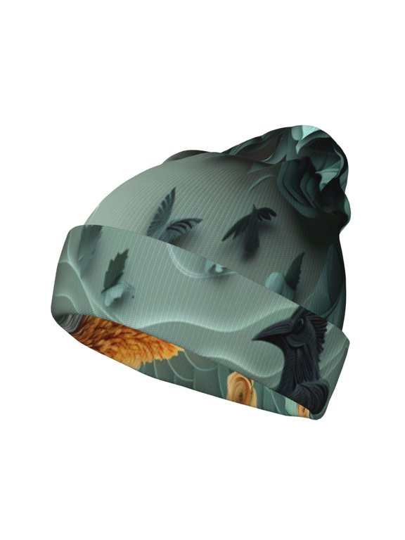 Paper Fox Crow Fantasy for Men's Knit Cuffed Beanie for Outdoor Activities Unisex