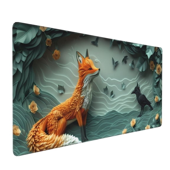 Hirioo Paper Fox Crow Fantasy for Mouse Pad ,Anti-Slip Base, Durable Stitched Edges, Perfect for Gaming, Office, and Home Use,16x35.5in