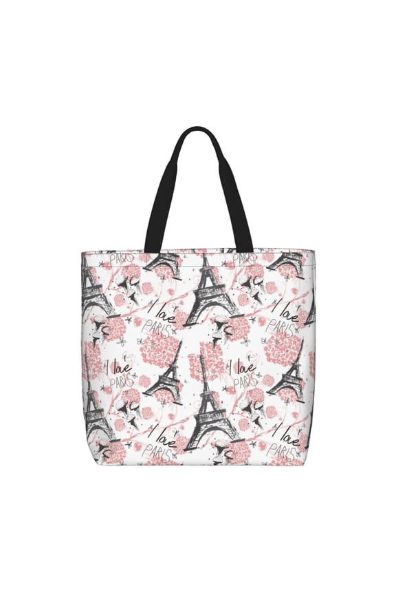 Paris for Tote Bag for Women, Quilted Shoulder Bag with Zipper, Large Capacity Handbags for Casual, Travel, Work