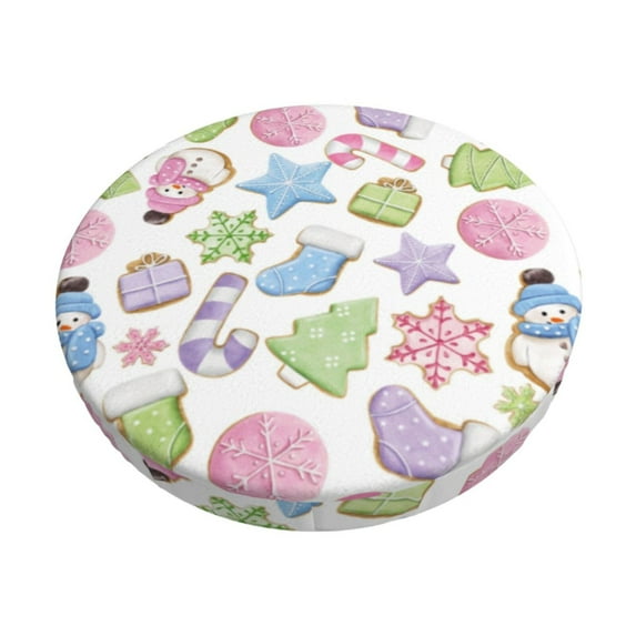 Hirioo Pastel Christmas Cookies for Round Bar Stool Seat Covers Washable Stool Cushion Slipcover Elastic Bar Chair Covers for 12-14 Inch Chair-14 inch