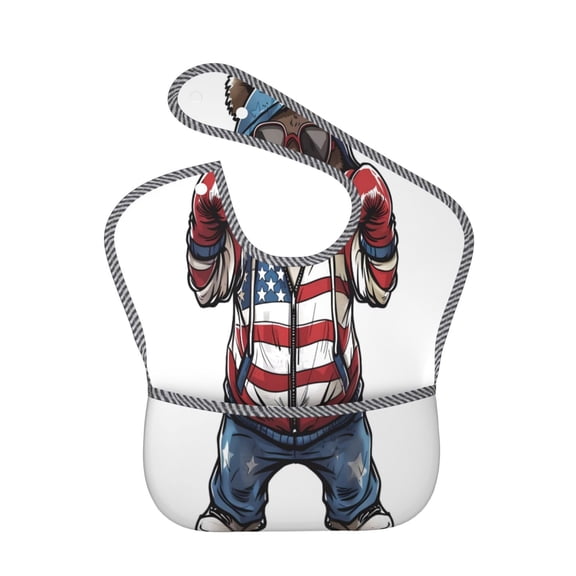 Hirioo Patriotic Boxing Bear Art for Baby Waterproof Pocket Bib Adjustable Closed for Babies Toddlers with Large Pocket 6-24Months