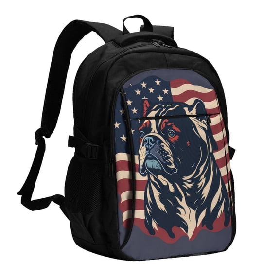 Hirioo Patriotic Bulldog Art for Travel Laptop Backpack with USB Charging Port for Men and Women