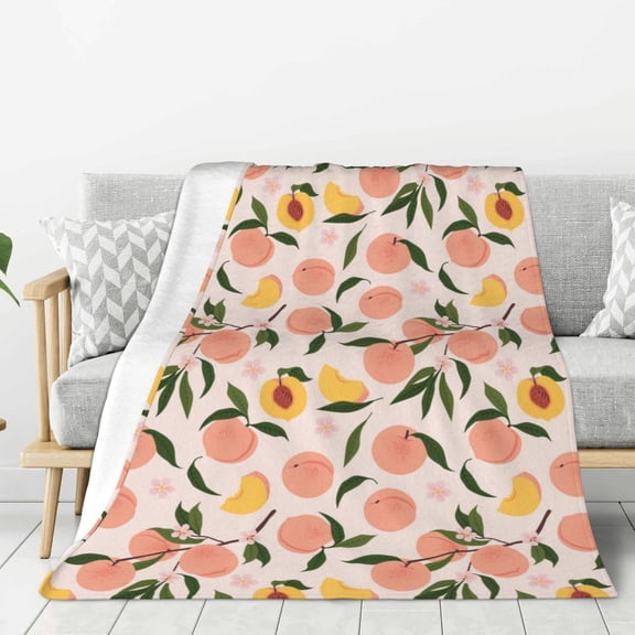 Hirioo Peach With Leaves1 for Flannel Blanket, Cozy and Warm Throw for Bed or Couch ,Perfect for All Seasons-40"x30"