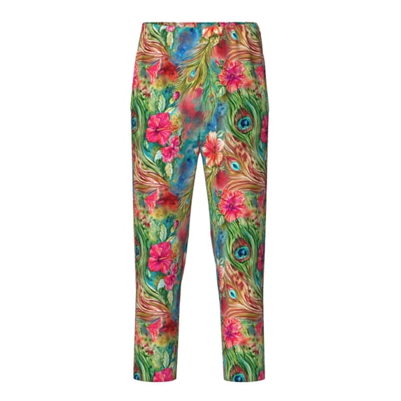 Hirioo Peacock Feathers And Flowers for Teenagers' Pajama Pants Womens Lounge Pants with Pockets Pj Bottoms Pants for Men-XS(5-6)