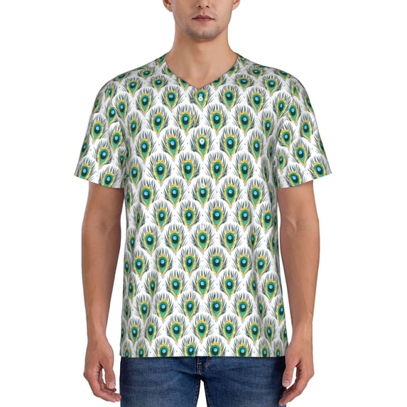 Hirioo Peacock Feathers1 for Men's Baseball T-shirt Shirts Short Sleeve Casual Summer Button Stretch T Shirts,Size S-4XL-X-Large