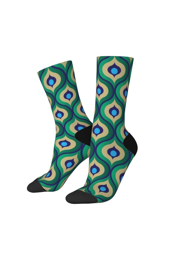Peacock'S Tail Pattern Adult Middle Tube Socks Breathable Sock Non-Pilling,Contrasting Color Design