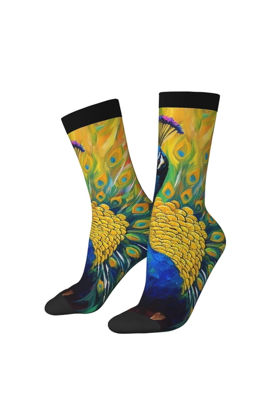 Peacocks Pattern Adult Middle Tube Socks Breathable Sock Non-Pilling,Contrasting Color Design
