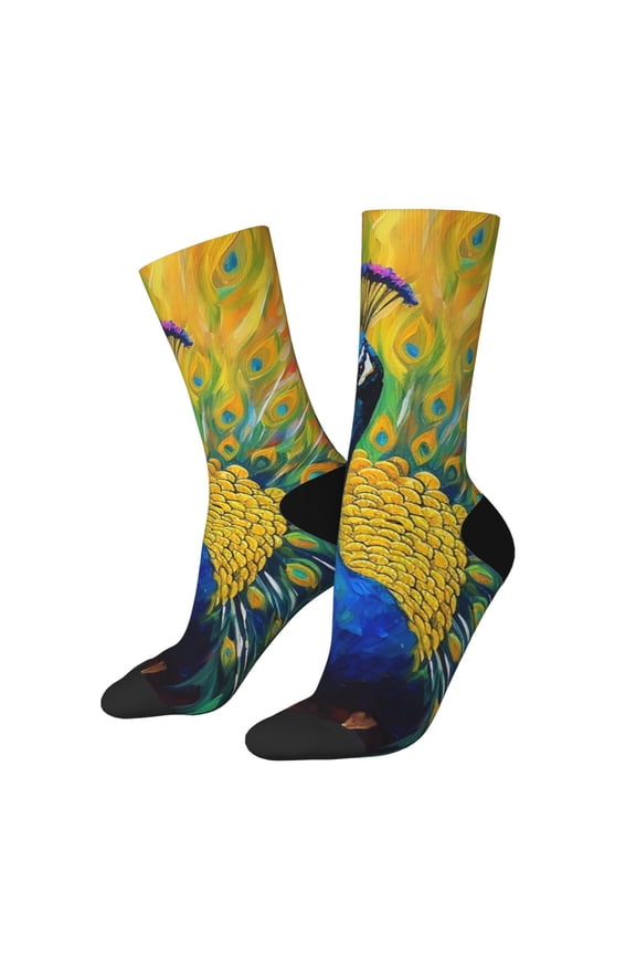 Peacocks Pattern Adult Middle Tube Socks Breathable Sock Non-Pilling,Contrasting Color Design