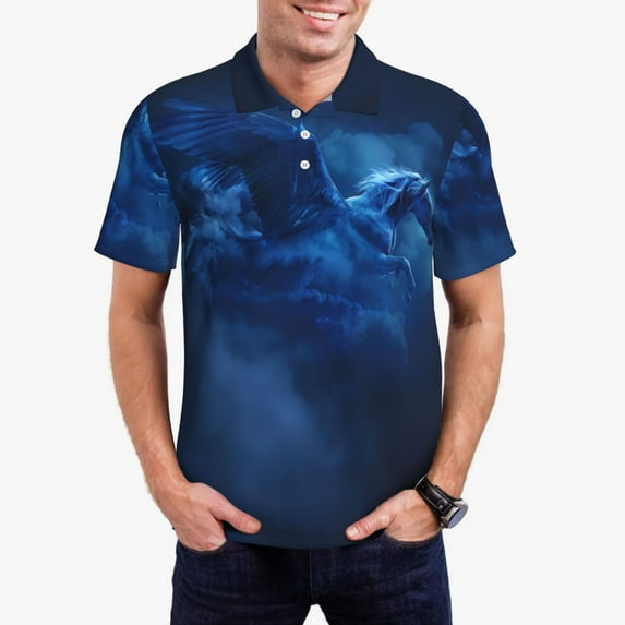 Hirioo Pegasus Night Sky for Men’s Polo Shirts Quick Dry Short Sleeve Golf T Shirt Performance Moisture Wicking Casual Workout,Sizes S-4XL-Small