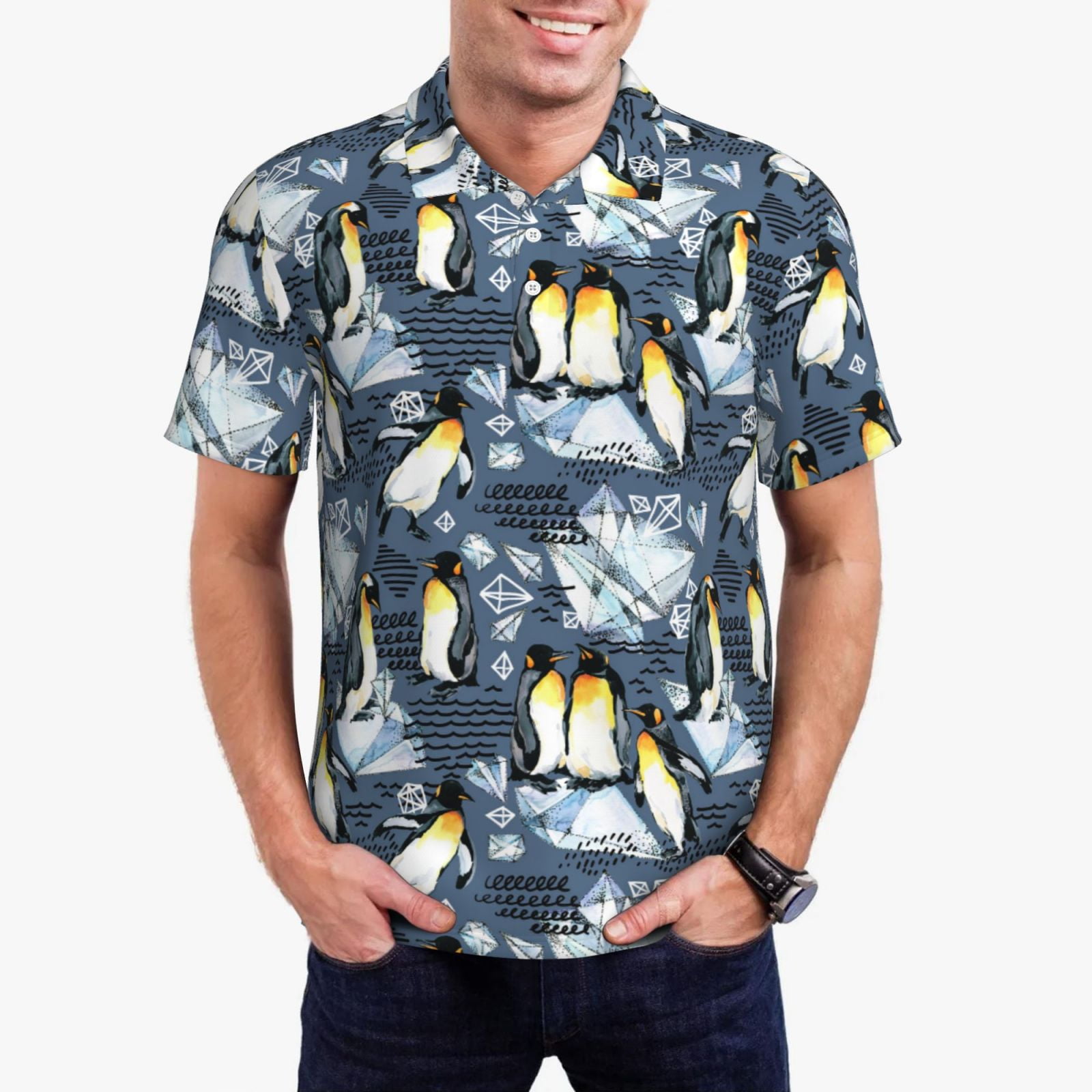 Hirioo Penguin Arctic Adventure for Men's Polo Shirts Quick Dry Short ...