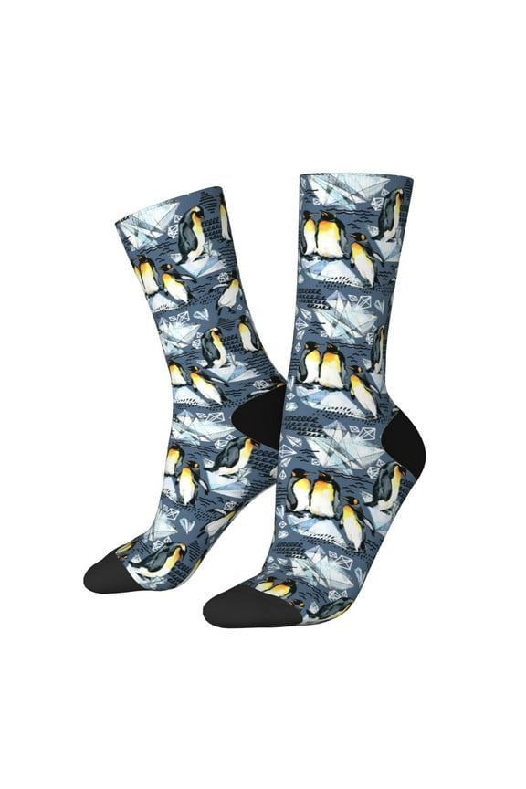 Penguin Arctic Adventure Pattern Adult Middle Tube Socks Breathable Sock Non-Pilling,Contrasting Color Design