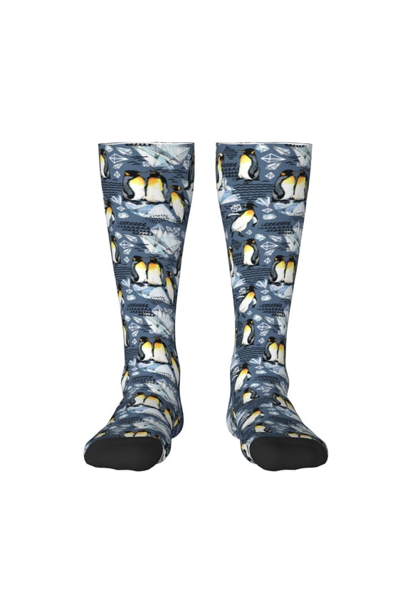 Penguin Arctic Adventure for Adult Stockings Breathable Sock Non-Pilling,Contrasting Color Design