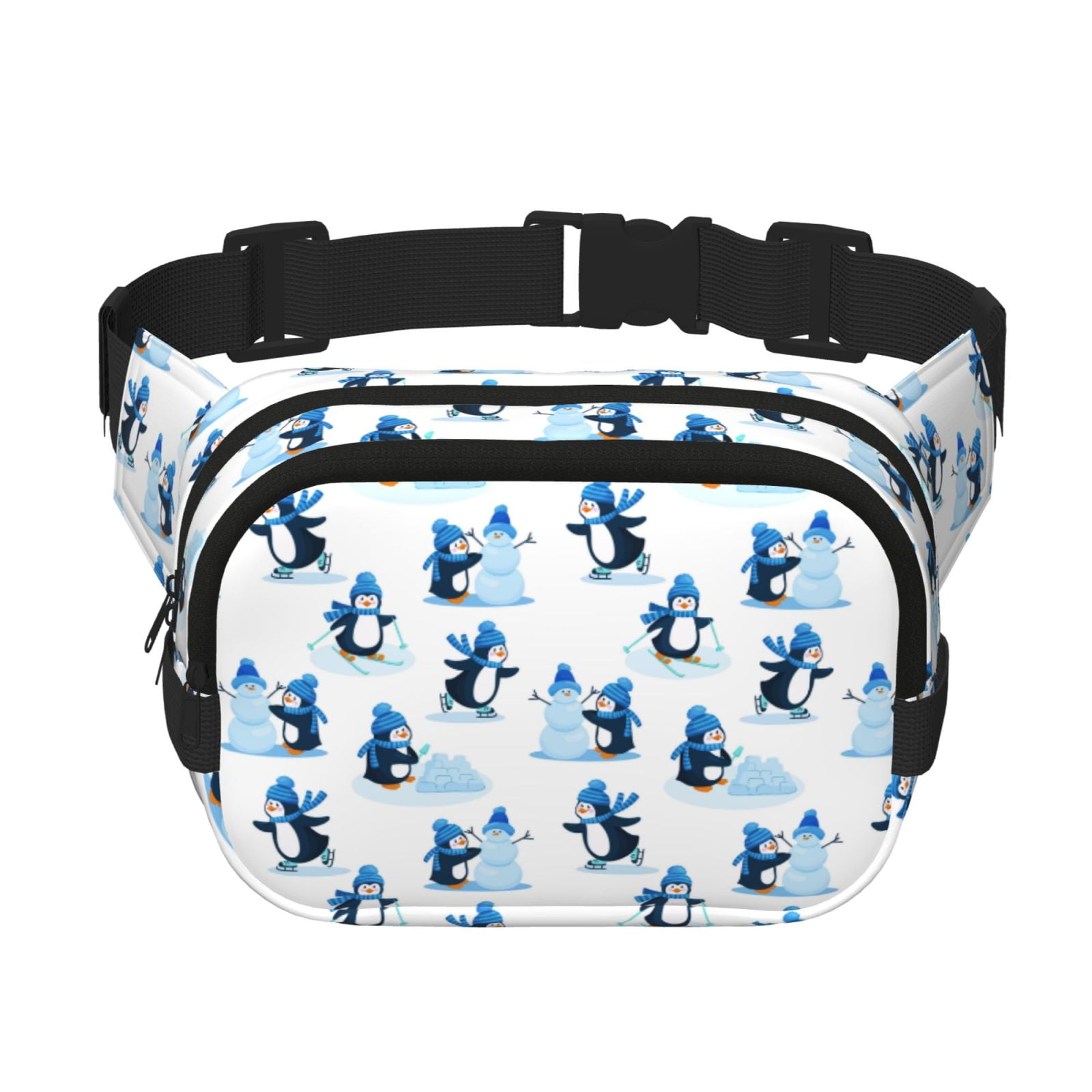 Hirioo Penguin Winter Fun for Double Layer Waist Bag Adjustable Fanny Pack For Travel Running Hiking