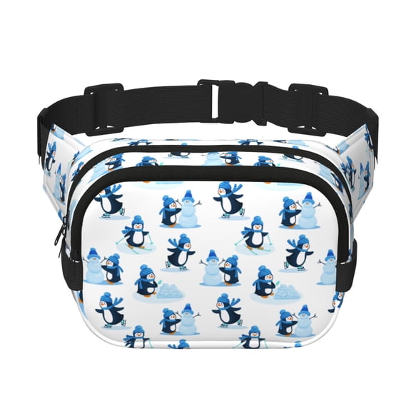 Hirioo Penguin Winter Fun for Double Layer Waist Bag Adjustable Fanny Pack For Travel Running Hiking