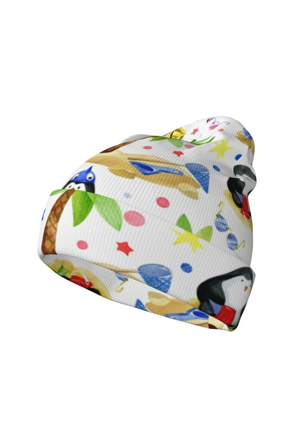 Penguins On The Beach for Men's Knit Cuffed Beanie for Outdoor Activities Unisex