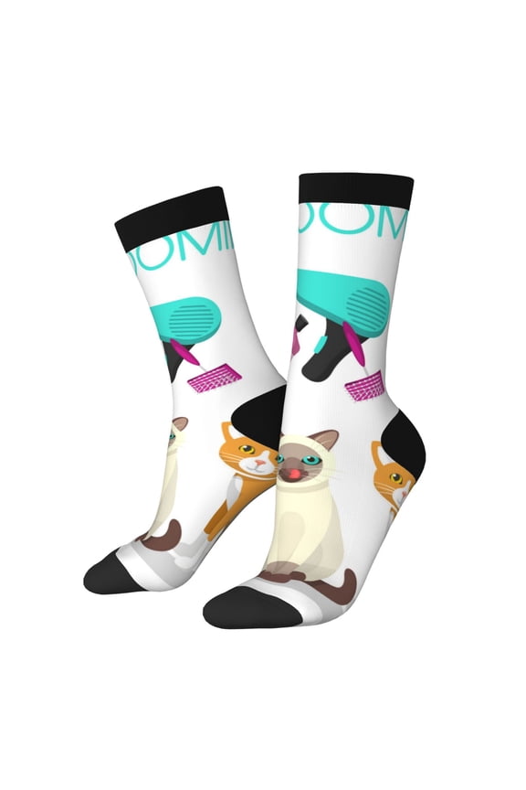 Pet Care Grooming Pattern Adult Middle Tube Socks Breathable Sock Non-Pilling,Contrasting Color Design