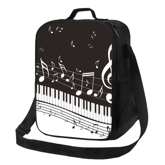 Hirioo Piano Keys With Musical Notes for Insulated Lunch Bag with Adjustable Shoulder Strap for Work, School, Travel and Picnics, Leakproof and Eco-Friendly