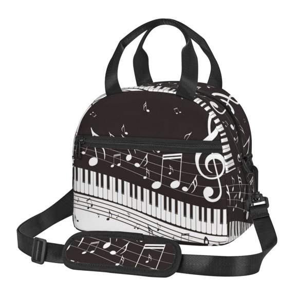 Hirioo Piano Keys With Musical Notes for Crossbody Lunch Box for Women Men with Adjustable Shoulder Strap for School, Work and Travel