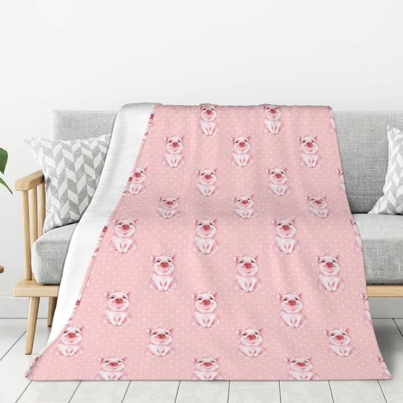 Hirioo Pig Polka Dot for Flannel Blanket, Cozy and Warm Throw for Bed or Couch ,Perfect for All Seasons-80"x60"