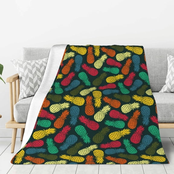 Hirioo Pineapple Fruit Colorful for Flannel Blanket, Cozy and Warm Throw for Bed or Couch ,Perfect for All Seasons-40"x30"
