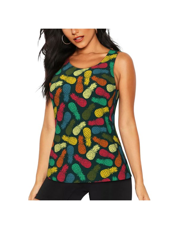 Pineapple Fruit Colorful for Women's Workout Tank Top Sleeveless Workout Tops Athletic Gym Shirts-Large