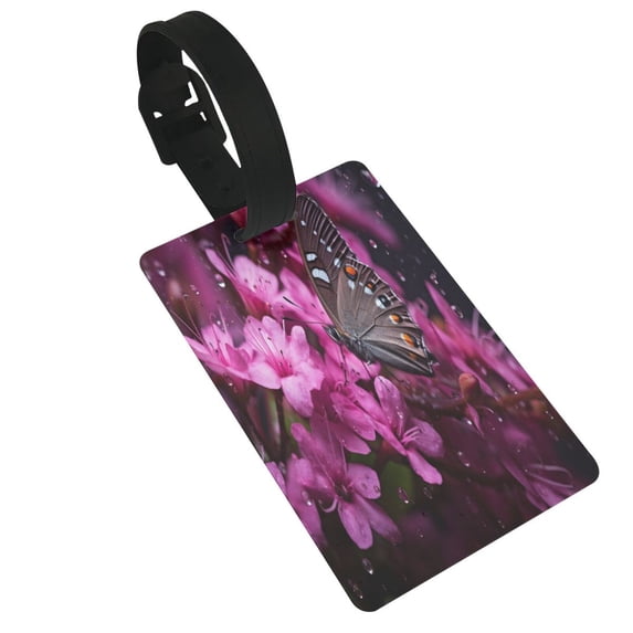 Hirioo Pink Blossoms Butterfly for Luggage ID Tag with Adjustable Strap Travel Baggage Bag Tags Suitcase Identify Labels for Women Men