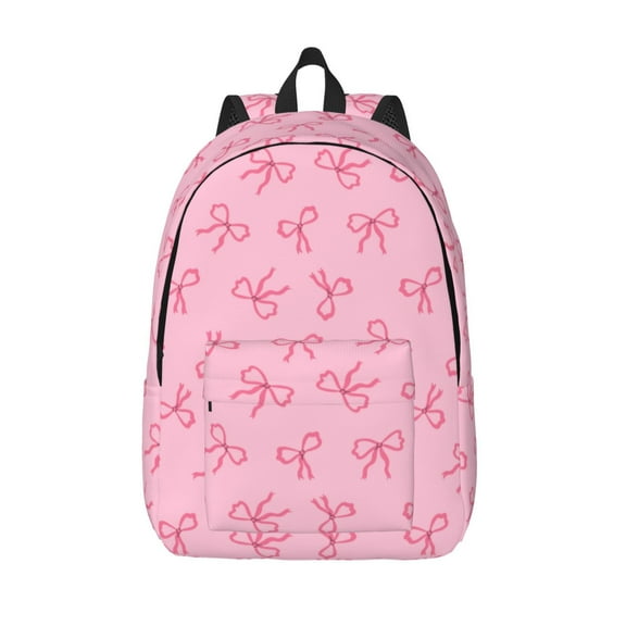 Hirioo Pink Bows Canvas Backpack, Durable Travel Backpack with Multiple Compartments,Large Capacity, Backpack for School, Hiking, Work