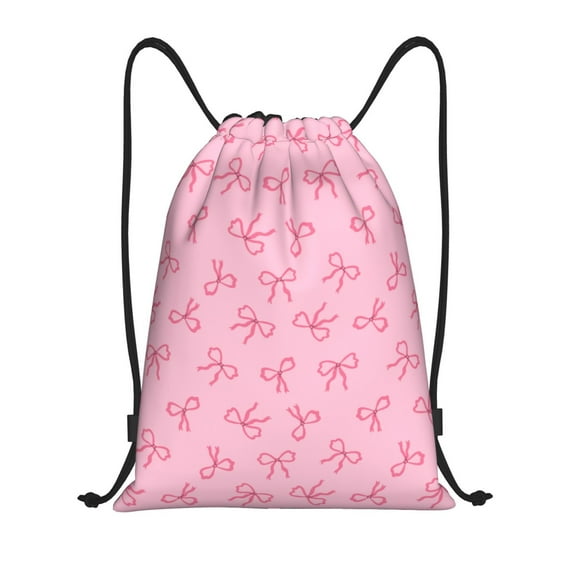 Hirioo Pink Bows Print Drawstring Backpack Bag Sport Versatile Sports Backpack for Gym, Travel, Swimming, Beach