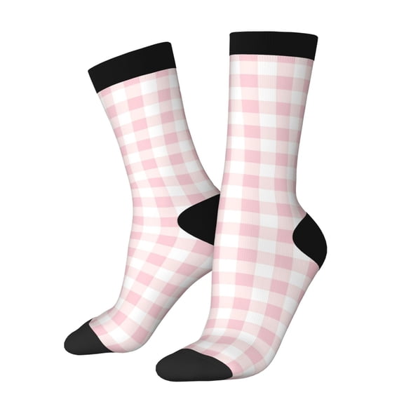 Hirioo Pink Checkboard Pattern Adult Middle Tube Socks Breathable Sock Non-Pilling,Contrasting Color Design