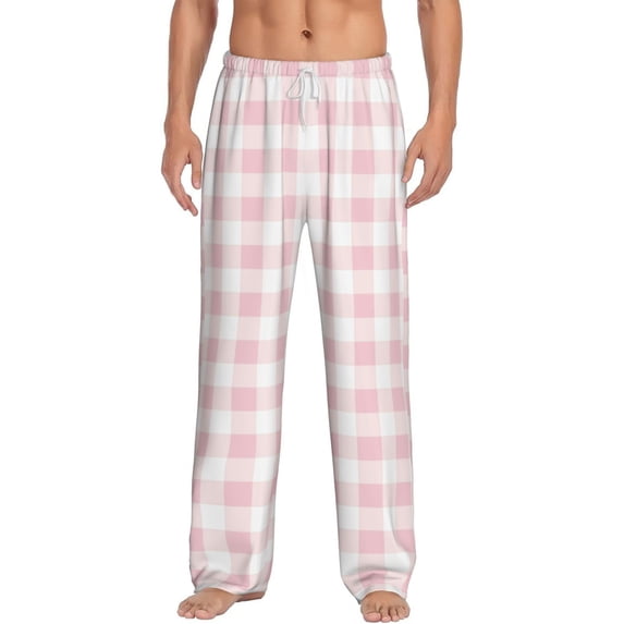 Hirioo Pink Checkboard for Men's PJ Pajama Pants Sleep Pants Men's Home Trousers with Pockets,S-3XL-3X-Large