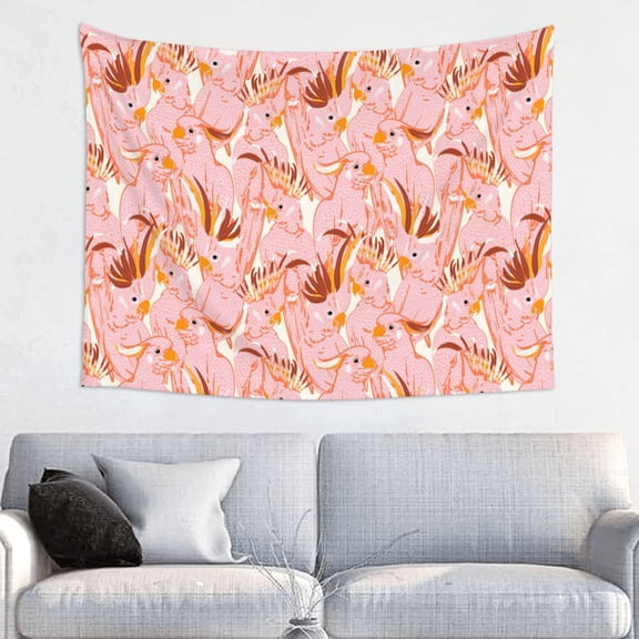 Hirioo Pink Cockatoo Birds Print Tapestry Lightweight Fabric for Bedroom Aesthetic Home Wall Dorm Dcor Living Room Decor 29x37 Inch