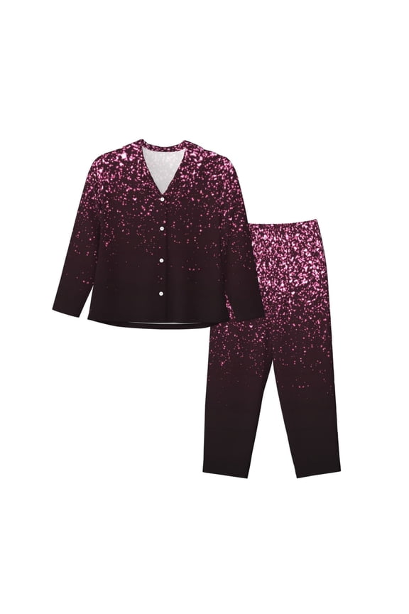 Pink Glitter Sparkles A for Women's Pajama Sets 2 Piece Pjs Women's Long-Sleeved Pajama Set Button Down Sleepwear,S-XXL-Medium