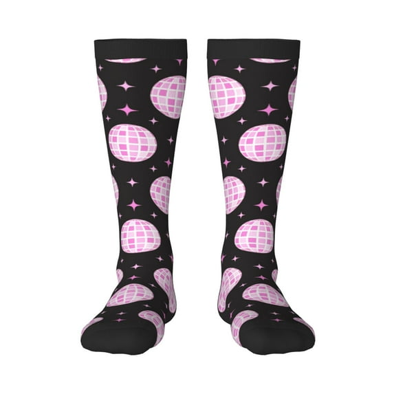 Hirioo Pink Groovy Disco Ball for Adult Stockings Breathable Sock Non-Pilling,Contrasting Color Design