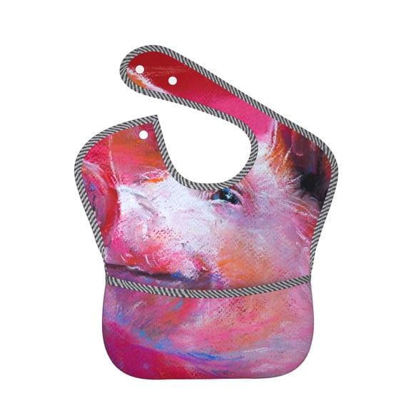 Hirioo Pink Pig for Baby Waterproof Pocket Bib Adjustable Closed for Babies Toddlers with Large Pocket 6-24Months