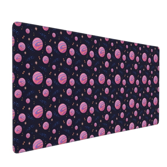 Hirioo Pink Planets And Stars for Mouse Pad ,Anti-Slip Base, Durable Stitched Edges, Perfect for Gaming, Office, and Home Use,16x35.5in