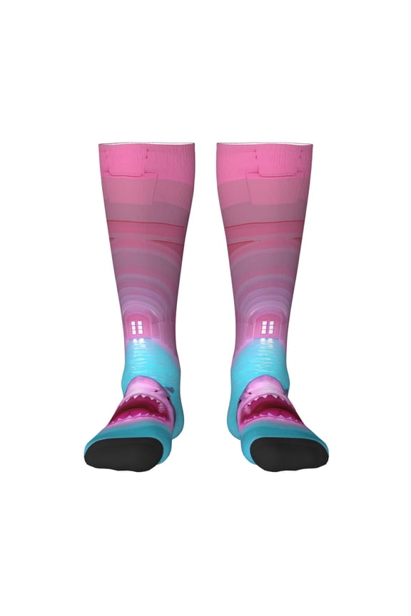 Pink Shark Pool Fantasy for Adult Stockings Breathable Sock Non-Pilling,Contrasting Color Design