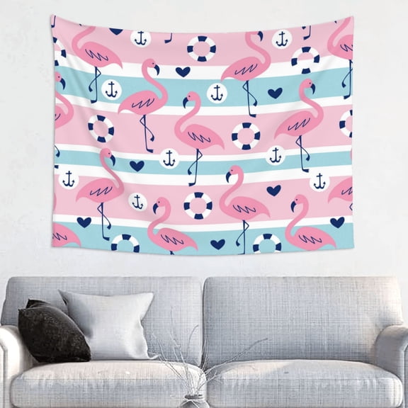 Hirioo Pink Striped Flamingo Print Tapestry Lightweight Fabric for Bedroom Aesthetic Home Wall Dorm Dcor Living Room Decor 29x37 Inch