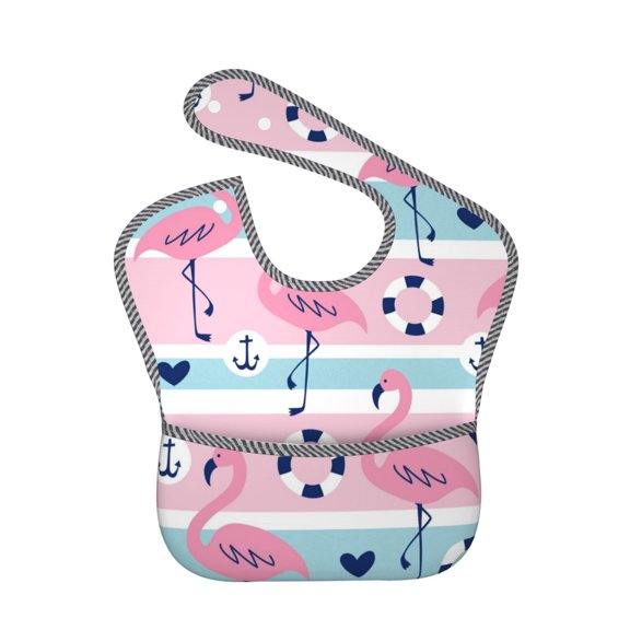 Hirioo Pink Striped Flamingo for Baby Waterproof Pocket Bib Adjustable Closed for Babies Toddlers with Large Pocket 6-24Months