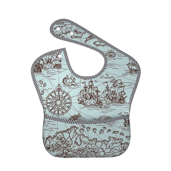 Hirioo Pirate Adventure Map for Baby Waterproof Pocket Bib Adjustable Closed for Babies Toddlers with Large Pocket 6-24Months