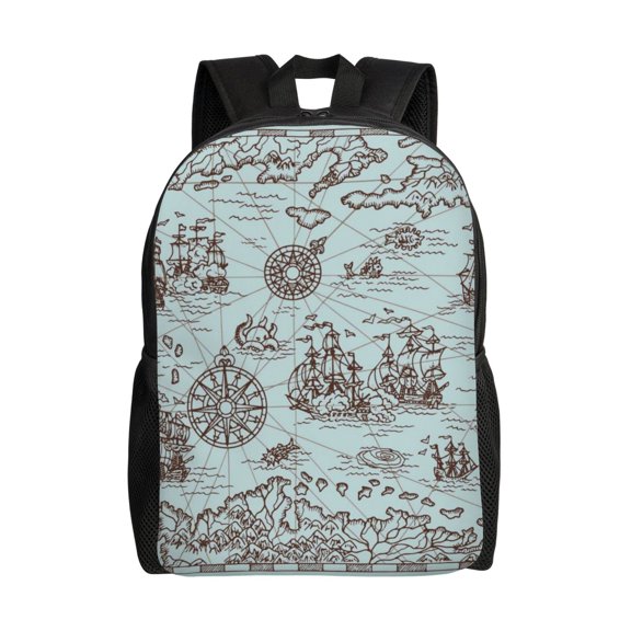 Hirioo Pirate Adventure Map for Travel Backpack for Women Men, Lightweight and Durable,Gift for Weekender, College, Work,and Outdoor Activities