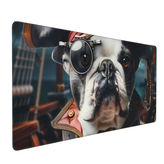 Hirioo Pirate Bulldog On Deck for Mouse Pad ,Anti-Slip Base, Durable Stitched Edges, Perfect for Gaming, Office, and Home Use,16x35.5in