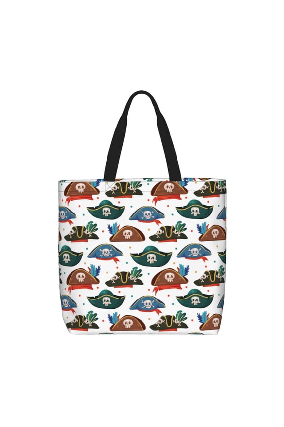Pirate Hats for Tote Bag for Women, Quilted Shoulder Bag with Zipper, Large Capacity Handbags for Casual, Travel, Work