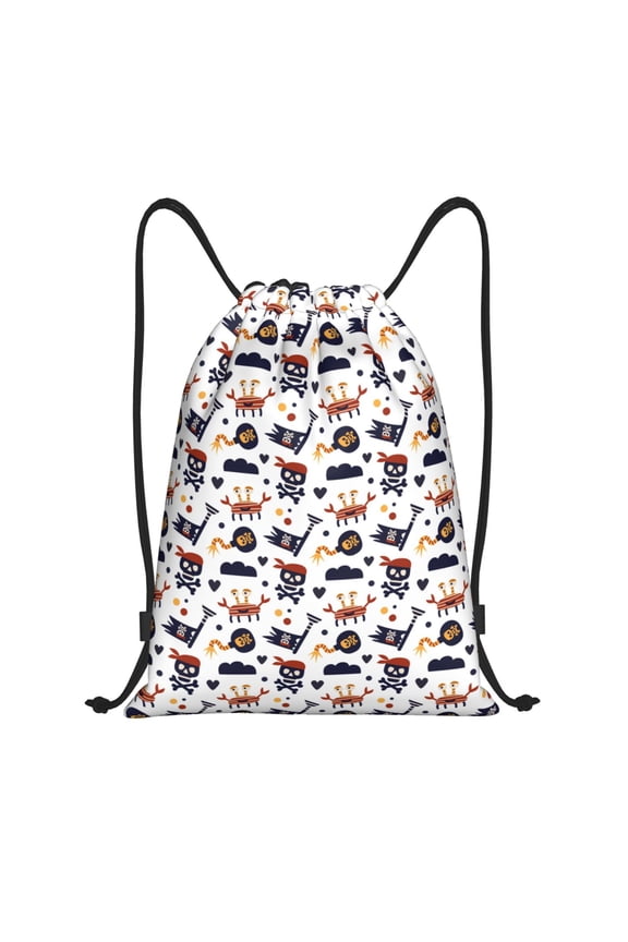 Pirate Theme Print Drawstring Backpack Bag Sport Versatile Sports Backpack for Gym, Travel, Swimming, Beach