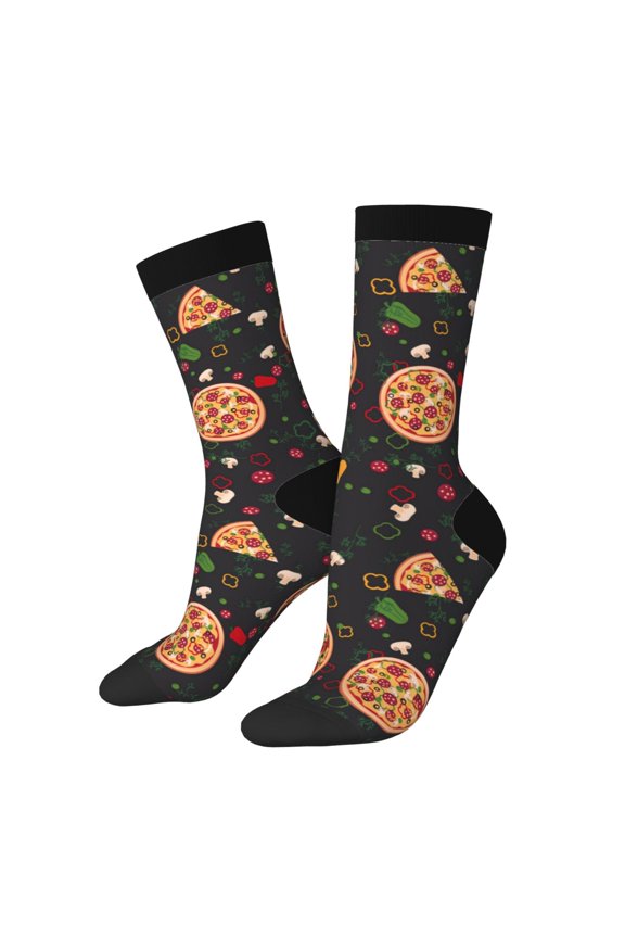 Pizzas Mushrooms Pattern Adult Middle Tube Socks Breathable Sock Non-Pilling,Contrasting Color Design