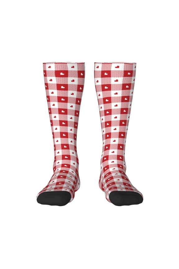 Plaid Heart for Adult Stockings Breathable Sock Non-Pilling,Contrasting Color Design
