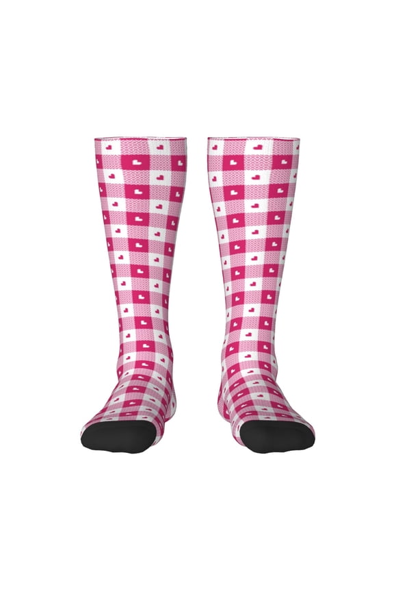 Plaid Heart for Adult Stockings Breathable Sock Non-Pilling,Contrasting Color Design