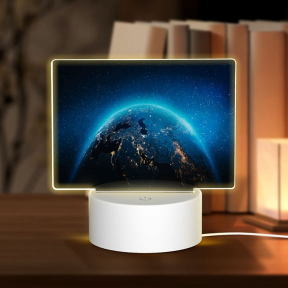 Hirioo Planet Earth for Rectangular Acrylic with Night Light Best Gifts for Lover Girl Mom, Valentine's Day Anniversary Birthday Wedding Present