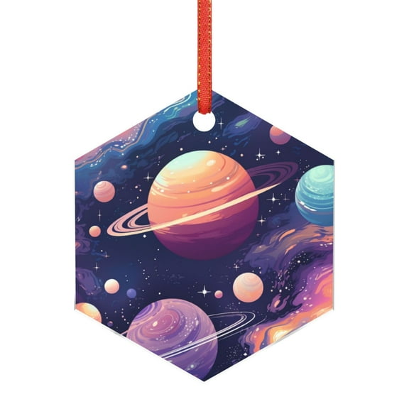 Hirioo Planet Pastel Galaxy for Acrylic Christmas Pendant Hanging Christmas Tree Ornaments, Car, Home, Office Gift Decor-Hexagon