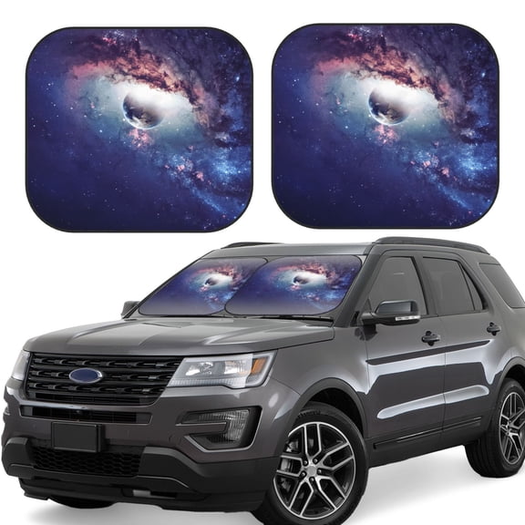 Hirioo Planets Stars And Galaxies for 2PCS Windshield Sun Shade Foldable | Front Windshield Shade for Sun, Heat and UV Rays-Small
